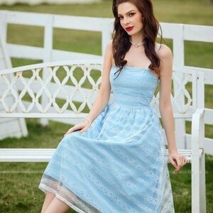 Baby blue lace retro swing dress size large pinup rockabilly